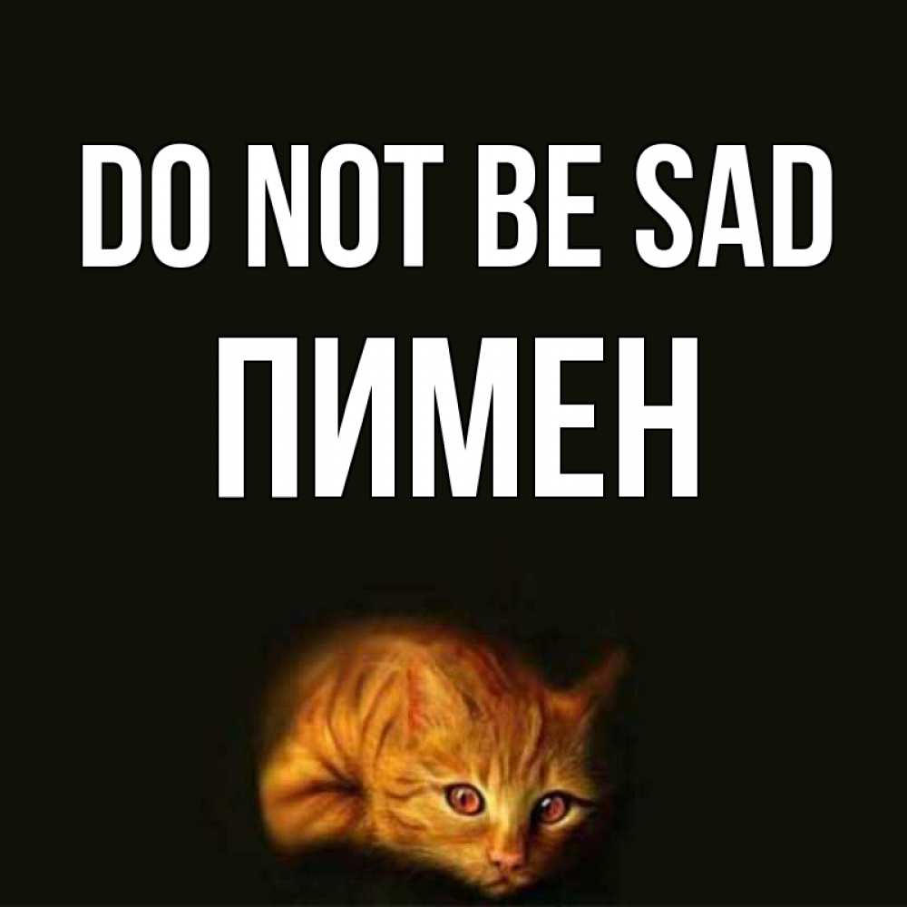 Greetings card с именем, Пимен Do not be sad лежащий кот в темноте Greetings with text for free download 
