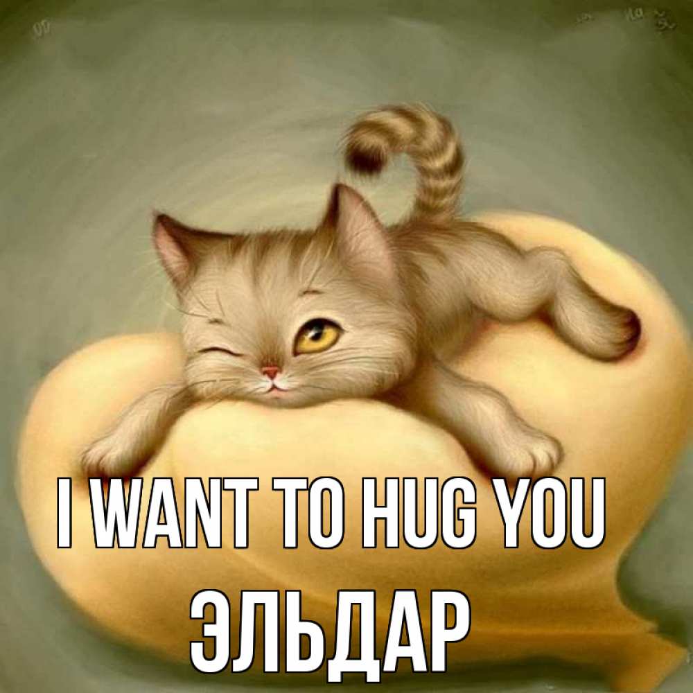 Greetings card с именем, Эльдар I want to hug you кошечка Greetings with text for free download 