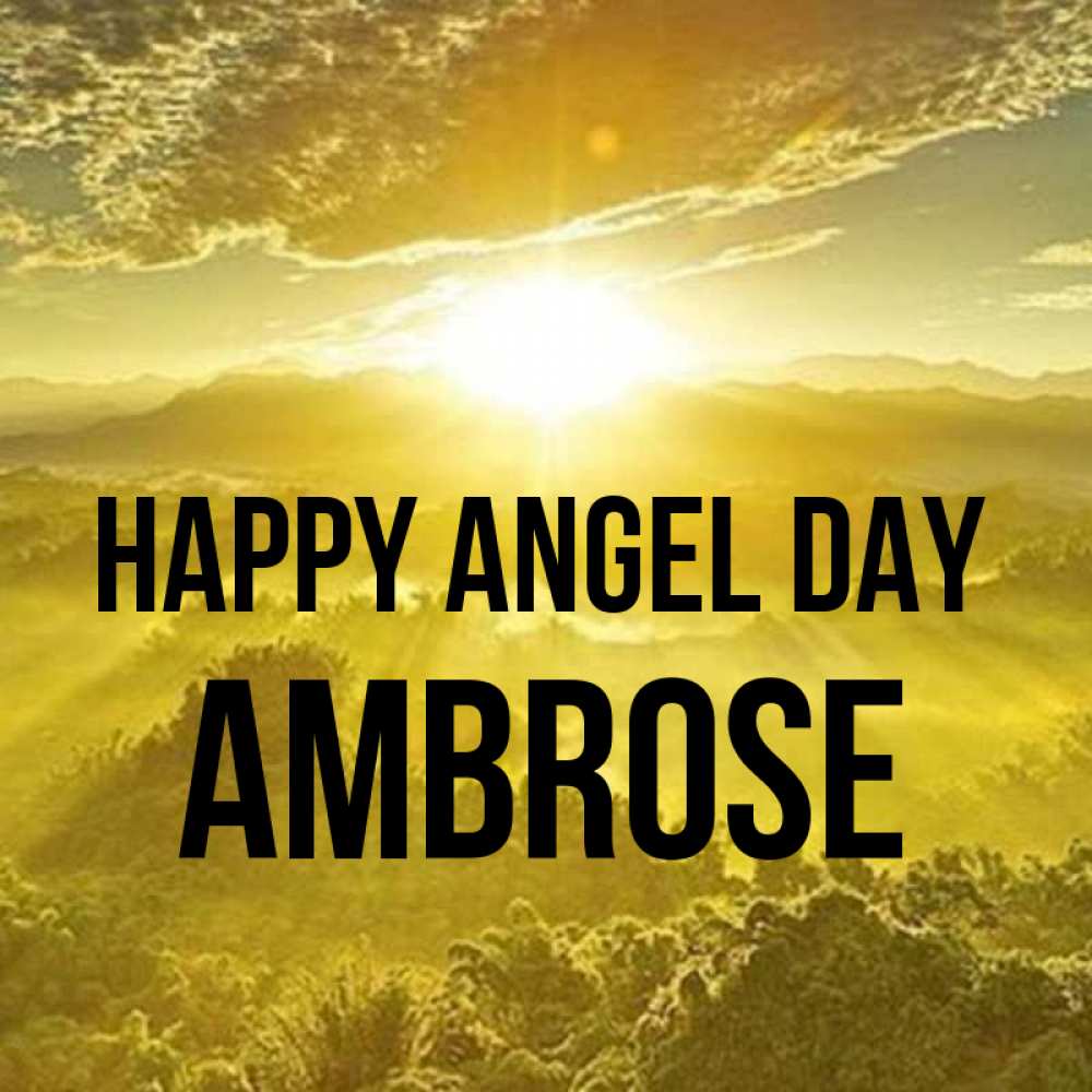 Greetings card с именем, Ambrose happy angel day леса и небо в желтом Greetings with text for free download 