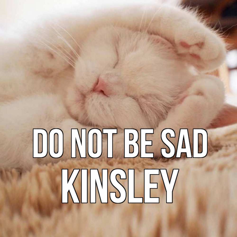 Greetings card с именем, Kinsley Do not be sad белый кот Greetings with text for free download 