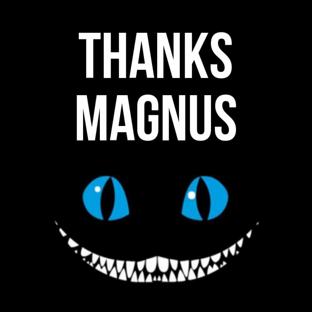 Greetings card с именем, Magnus Thanks благодарю от чеширика Greetings with text for free download 