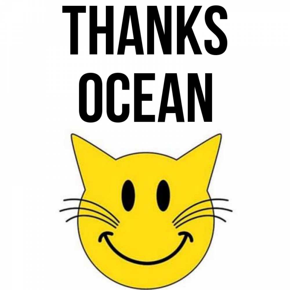 Greetings card с именем, Ocean Thanks улыбающийся смайл кот Greetings with text for free download 