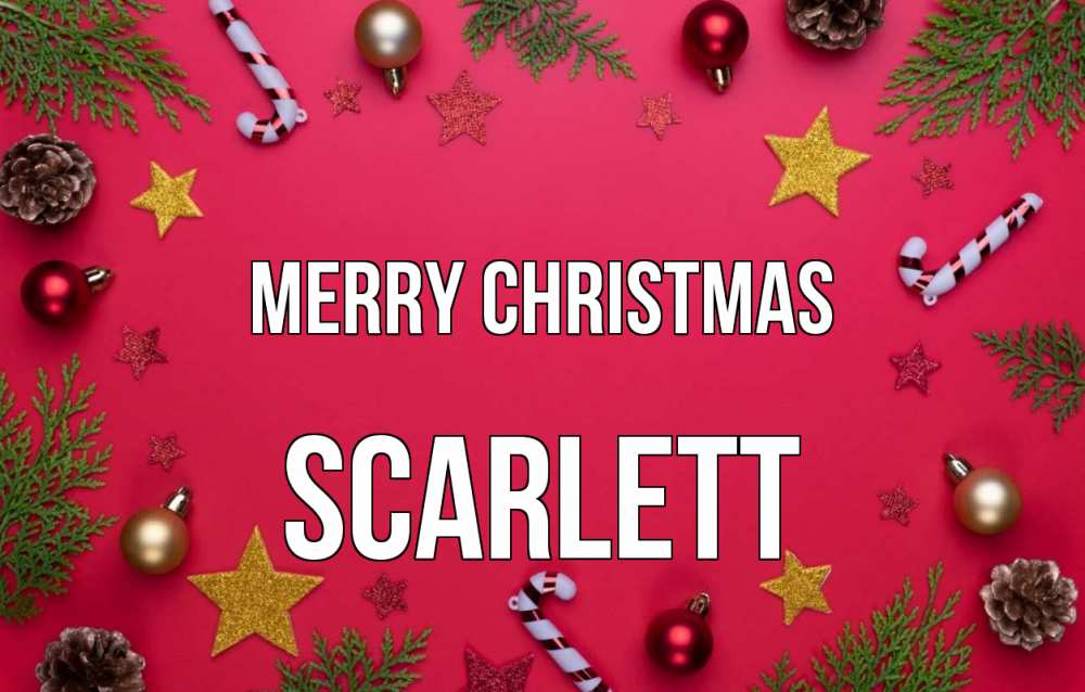 Greetings card с именем, Scarlett Merry Christmas с рождеством Greetings with text for free download 