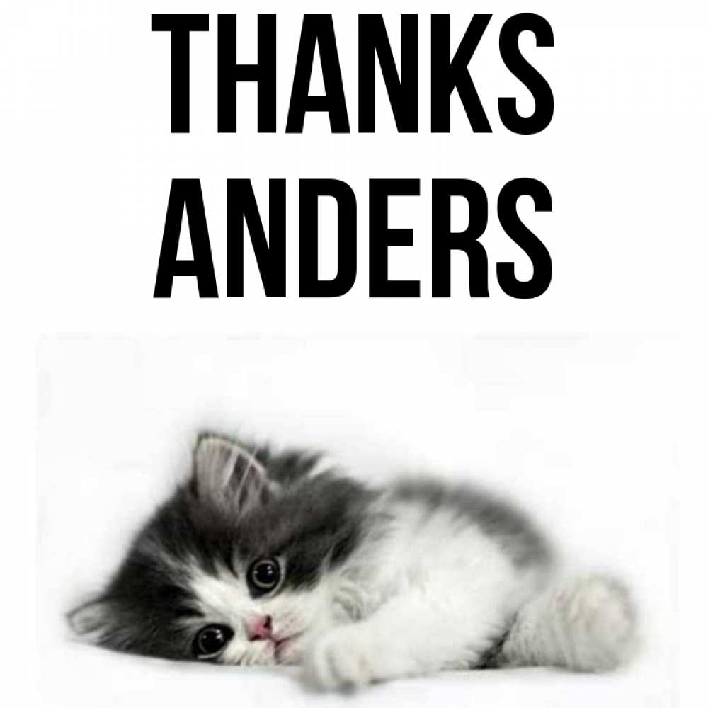 Greetings card с именем, Anders Thanks черный и белый кот Greetings with text for free download 