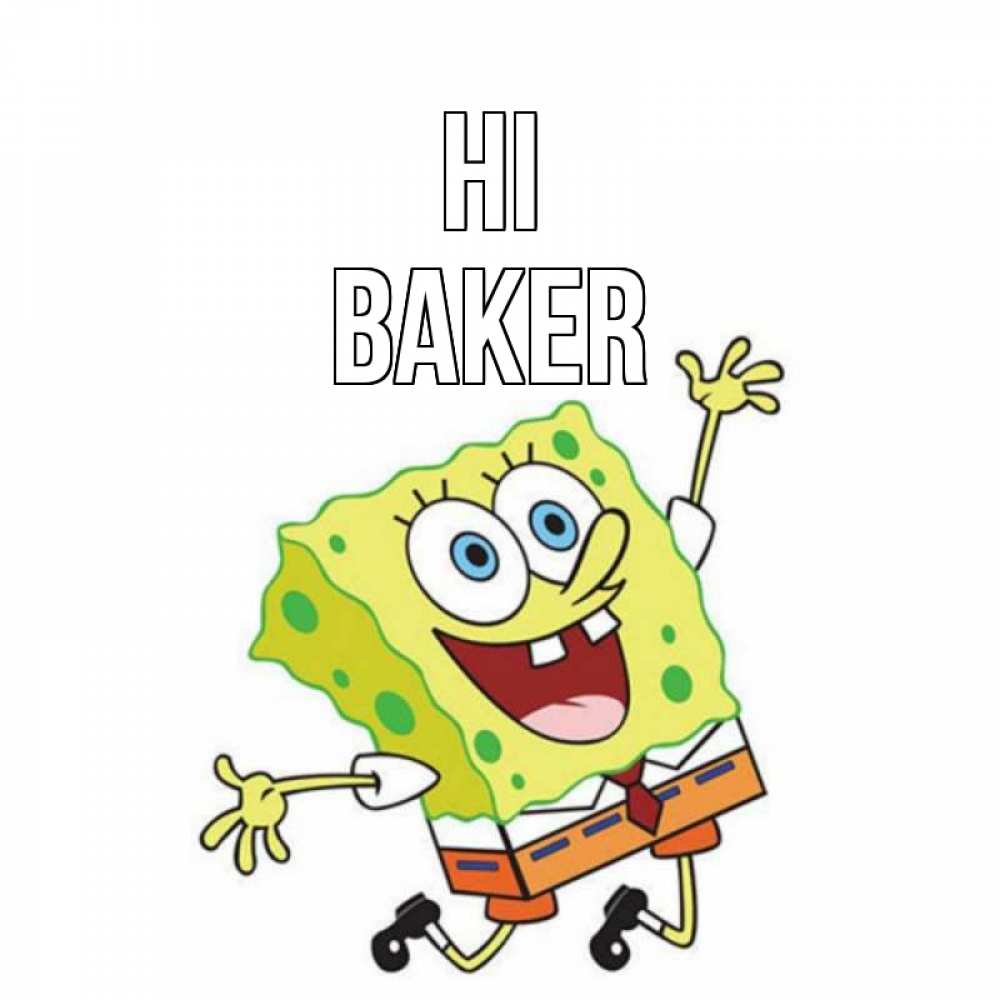 Greetings card с именем, Baker Hi губка боб в прыжке Greetings with text for free download 