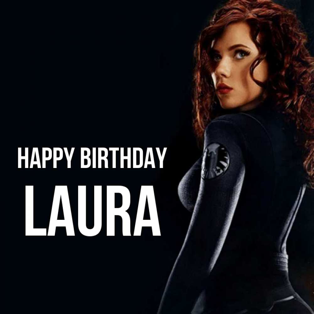 Greetings card с именем, Laura Happy Birthday Марвел черная вдова Greetings with text for free download 