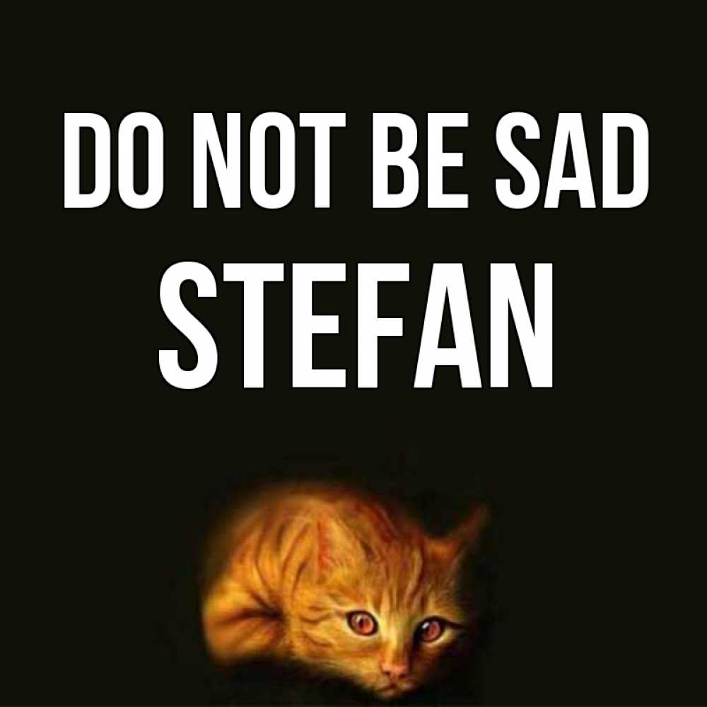 Greetings card с именем, Stefan Do not be sad лежащий кот в темноте Greetings with text for free download 