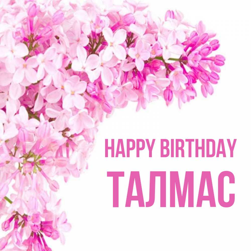Greetings card с именем, ТАЛМАС Happy Birthday Сирень на белом фоне Greetings with text for free download 