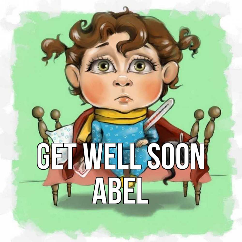 Greetings card с именем, Abel Get well soon лежит с котом и градусниками Greetings with text for free download 