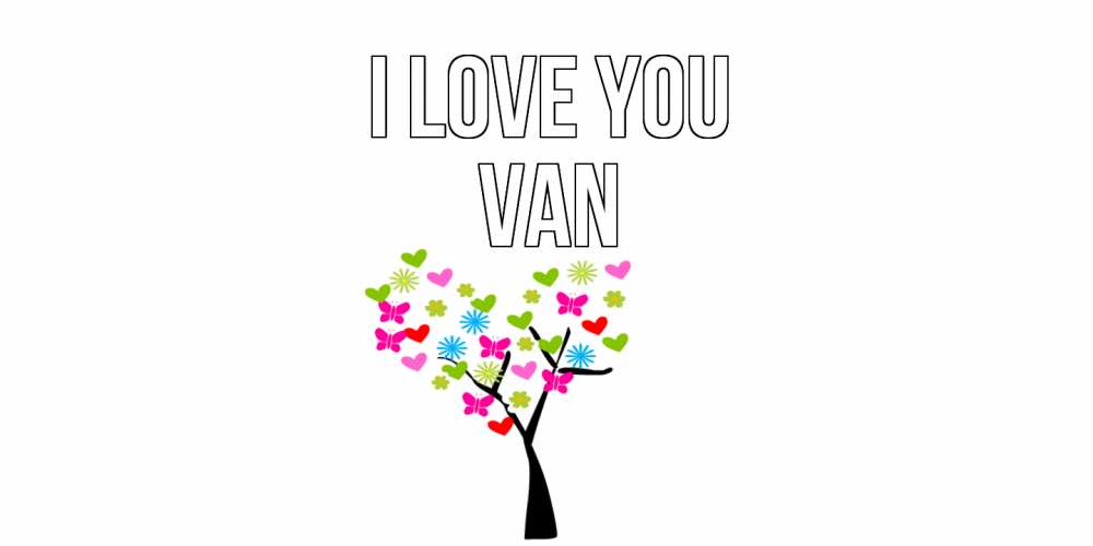 Greetings card с именем, Van I love you Дерево, бабочки Greetings with text for free download 