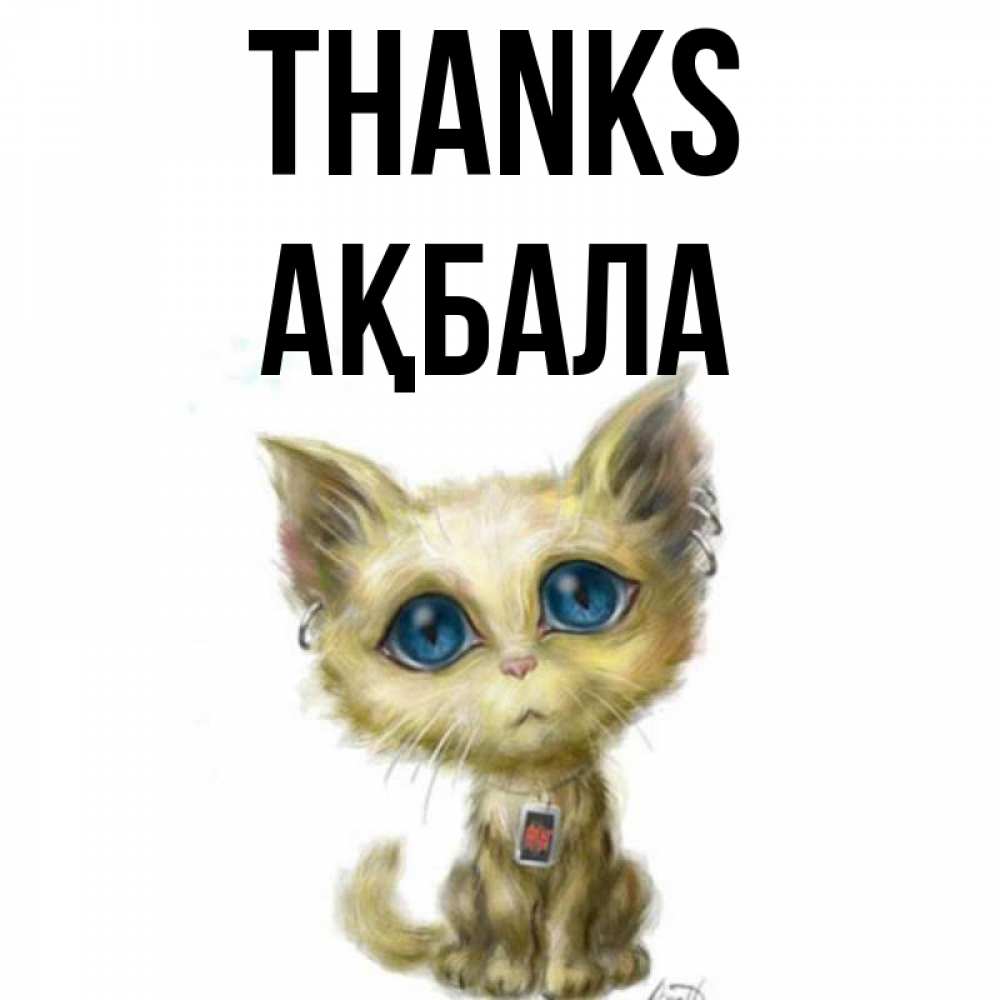 Greetings card с именем, АҚБАЛА Thanks рисованный кот благодарит вас Greetings with text for free download 