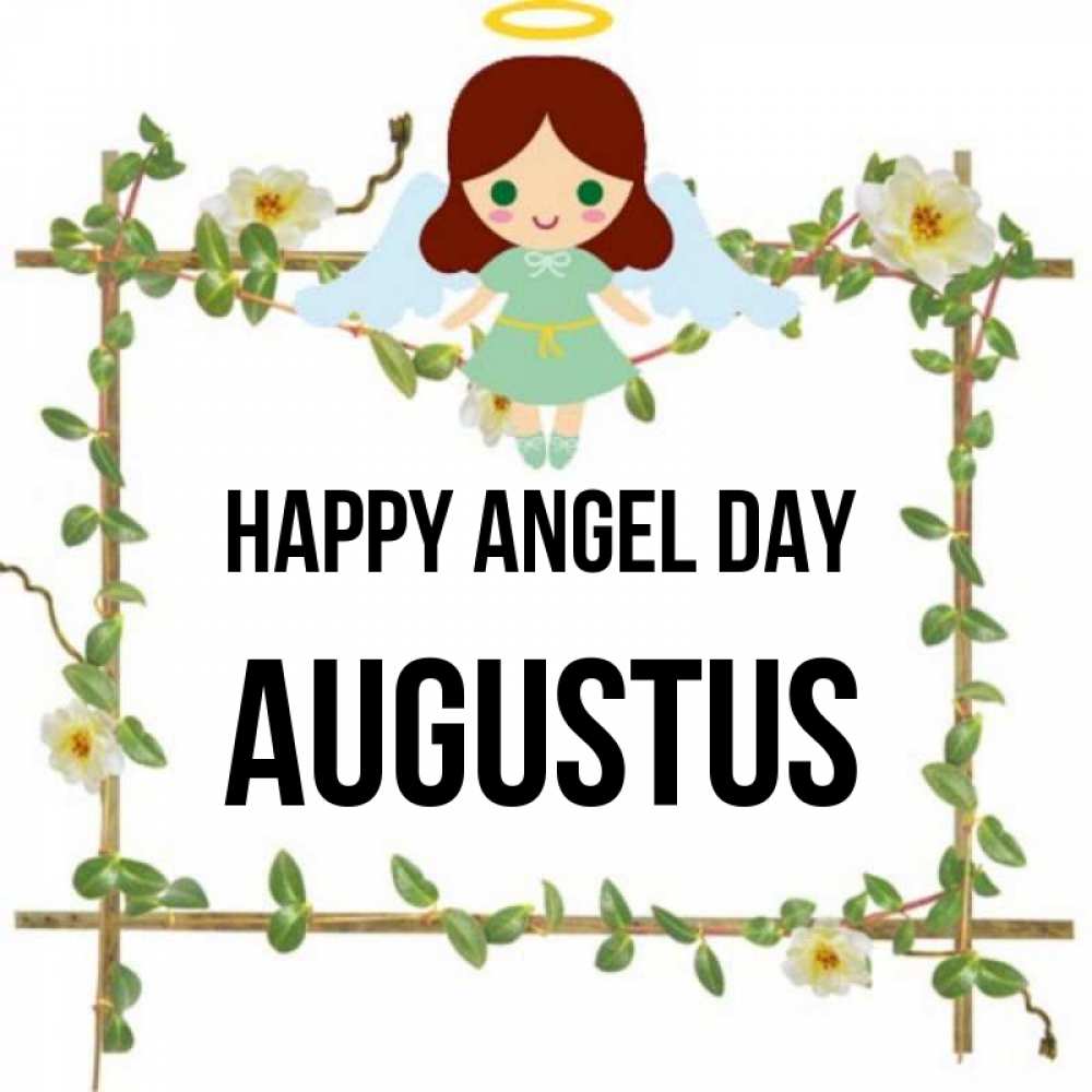 Greetings card с именем, Augustus happy angel day Ангел с нимбом Greetings with text for free download 