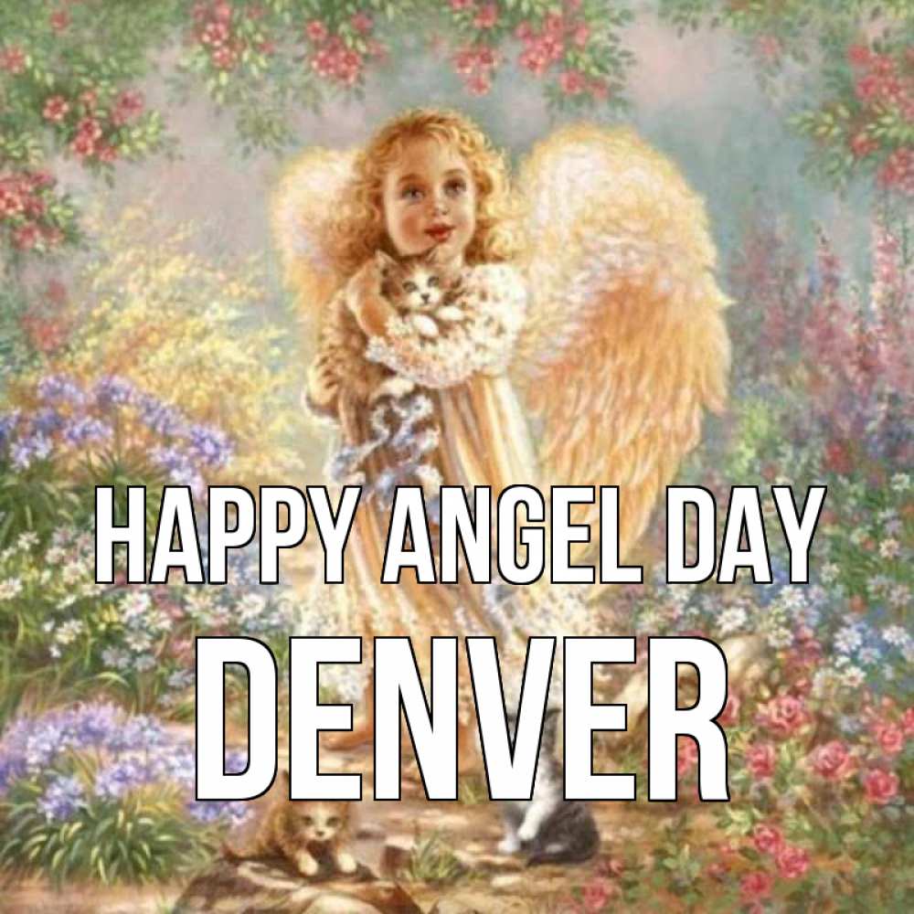 Greetings card с именем, Denver happy angel day держит котенка Greetings with text for free download 