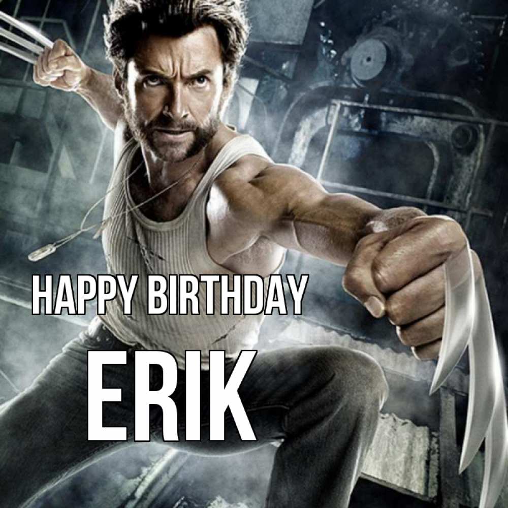 Greetings card с именем, Erik Happy Birthday супергерой в ярости Greetings with text for free download 