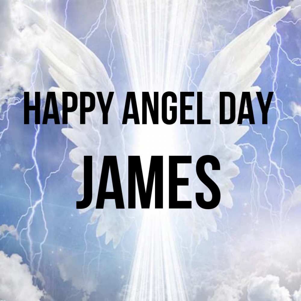 Greetings card с именем, James happy angel day молнии на небе и свет Greetings with text for free download 