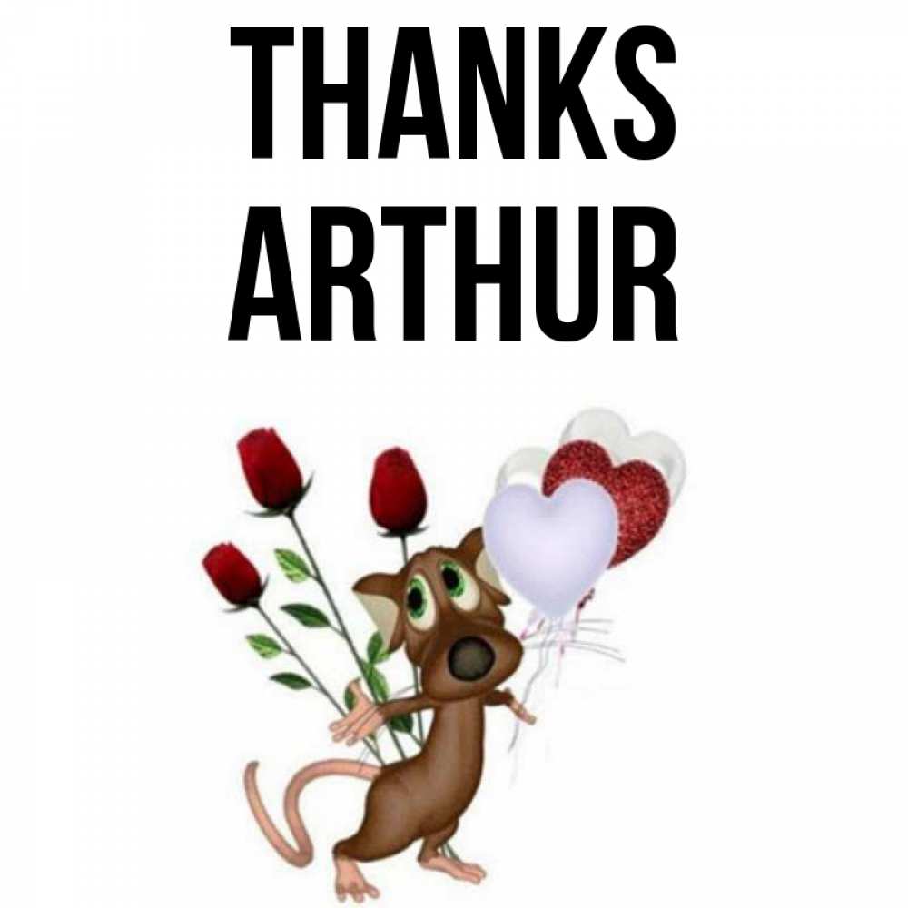 Greetings card с именем, Arthur Thanks песик с шариками в форме сердец Greetings with text for free download 