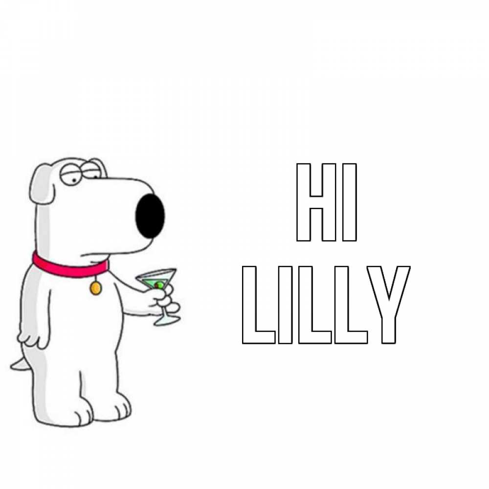 Greetings card с именем, Lilly Hi собака и коктейль Greetings with text for free download 