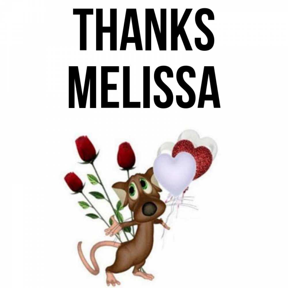 Greetings card с именем, Melissa Thanks песик с шариками в форме сердец Greetings with text for free download 
