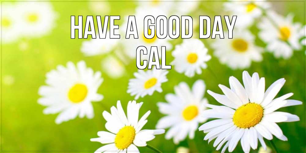 Greetings card с именем, Cal Have a good day открытка с ромашками на зеленом фоне Greetings with text for free download 