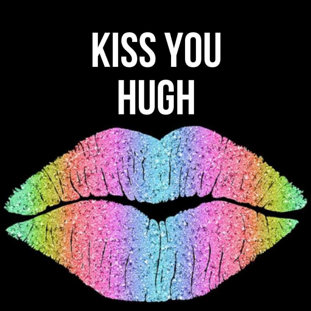 Greetings card с именем, Hugh Kiss you след от губ на черном фоне Greetings with text for free download 