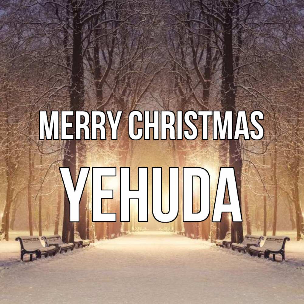 Greetings card с именем, Yehuda Merry Christmas зима, парк, фонарь, лес Greetings with text for free download 
