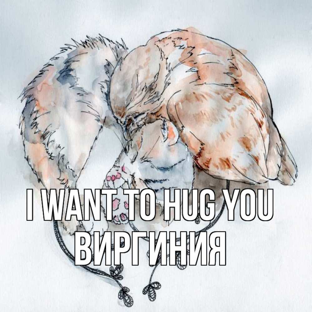 Greetings card с именем, Виргиния I want to hug you можно быть вместе даже когда очень разные Greetings with text for free download 