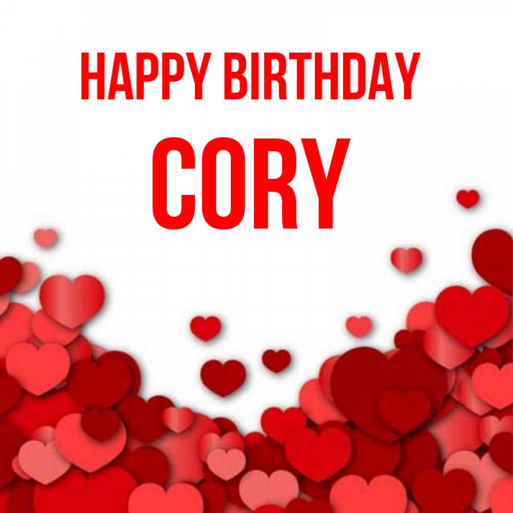 Greetings card с именем, Cory Happy Birthday много красных сердечек о любви Greetings with text for free download 