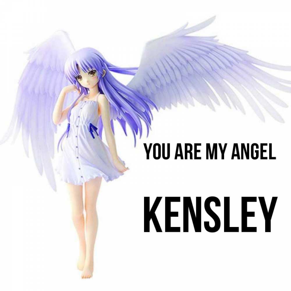Greetings card с именем, Kensley You are my angel девушка ангел с фиолетовыми крыльями Greetings with text for free download 