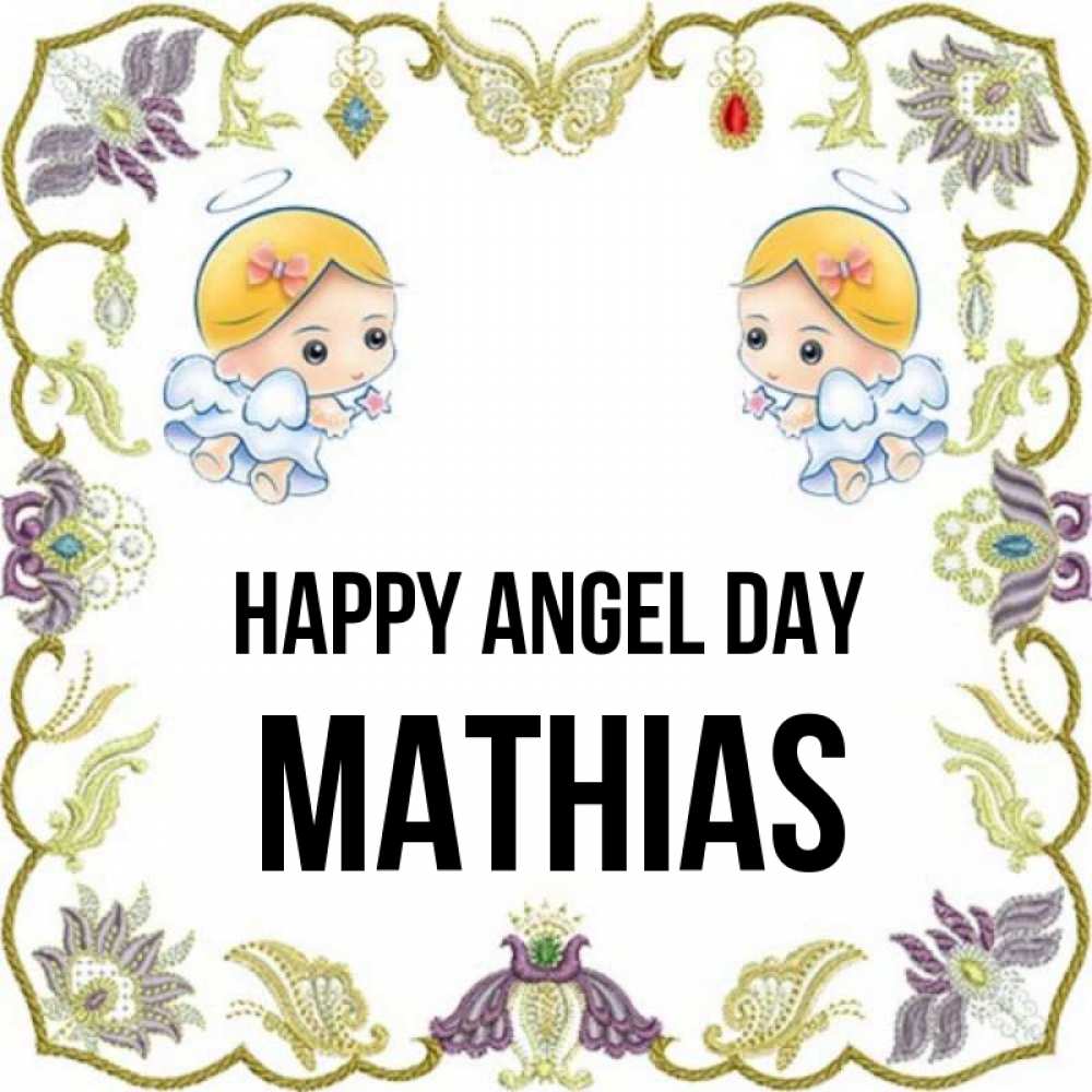 Greetings card с именем, Mathias happy angel day маленькие ангелы с крылышками Greetings with text for free download 