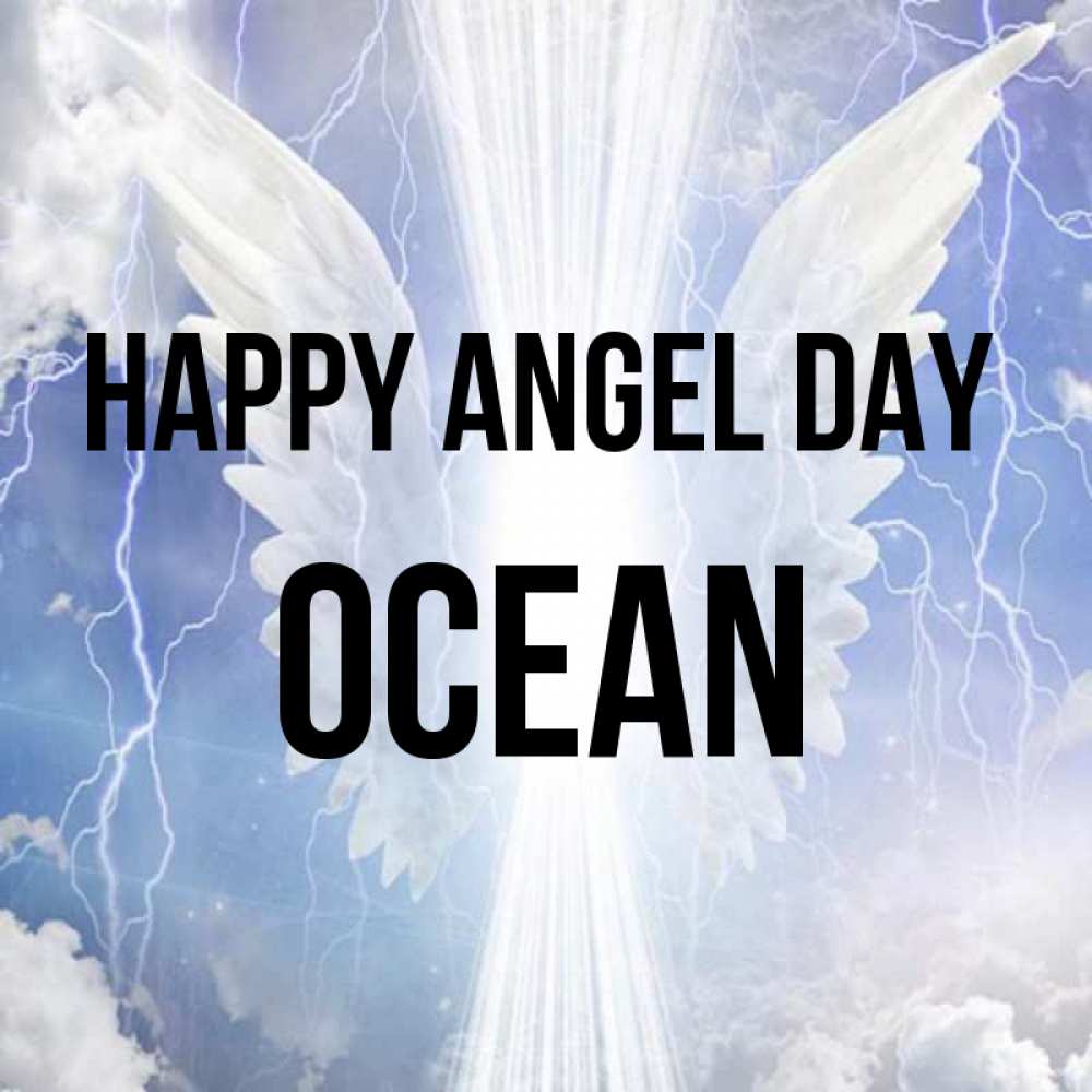 Greetings card с именем, Ocean happy angel day молнии на небе и свет Greetings with text for free download 