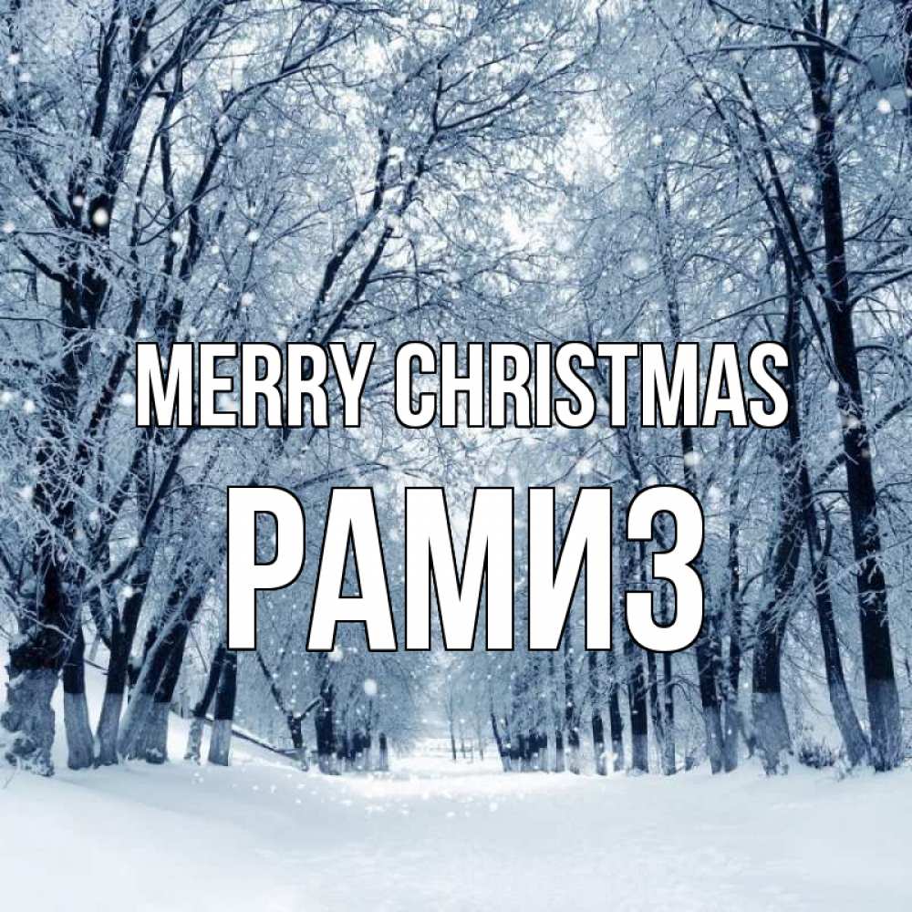 Greetings card с именем, РАМИЗ Merry Christmas снег, лес, парк Greetings with text for free download 