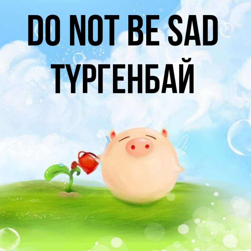 Greetings card с именем, ТҮРГЕНБАЙ Do not be sad поливает цветок порося Greetings with text for free download 