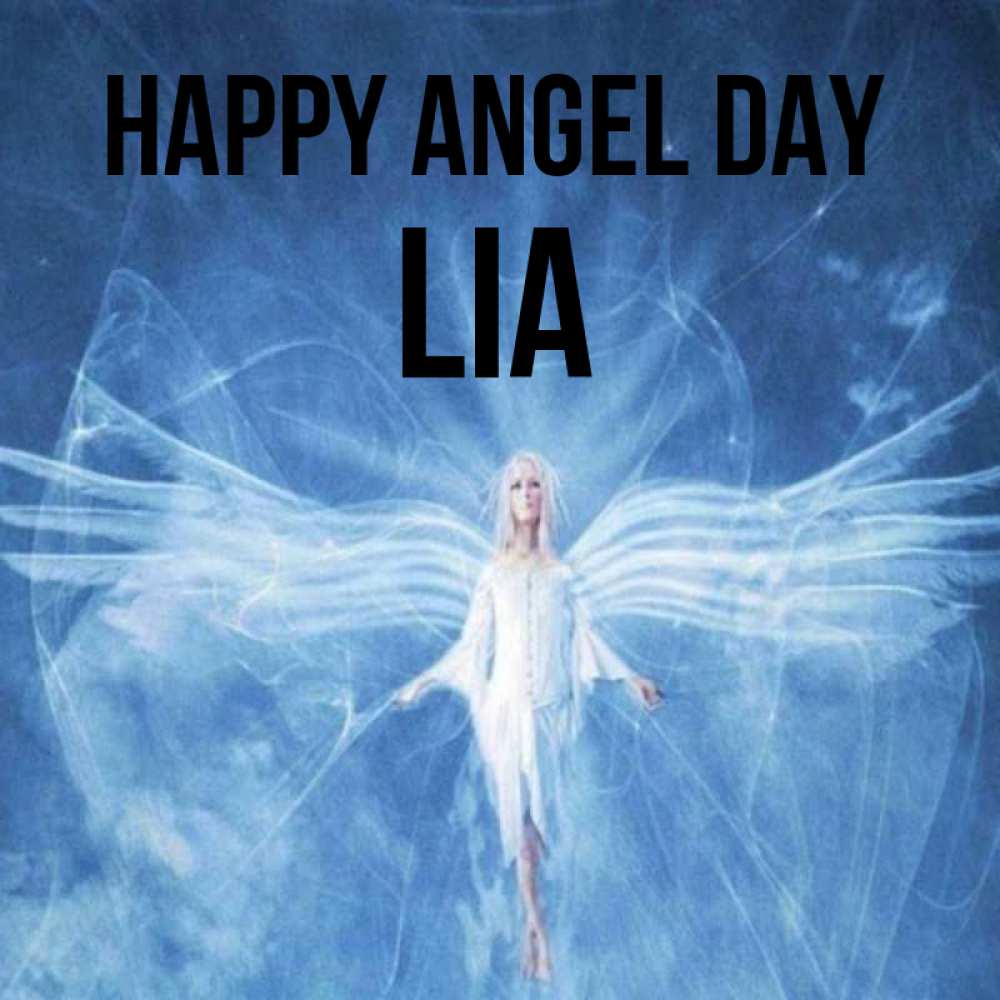 Greetings card с именем, Lia happy angel day голубой фон и крылья как у стрекозы Greetings with text for free download 