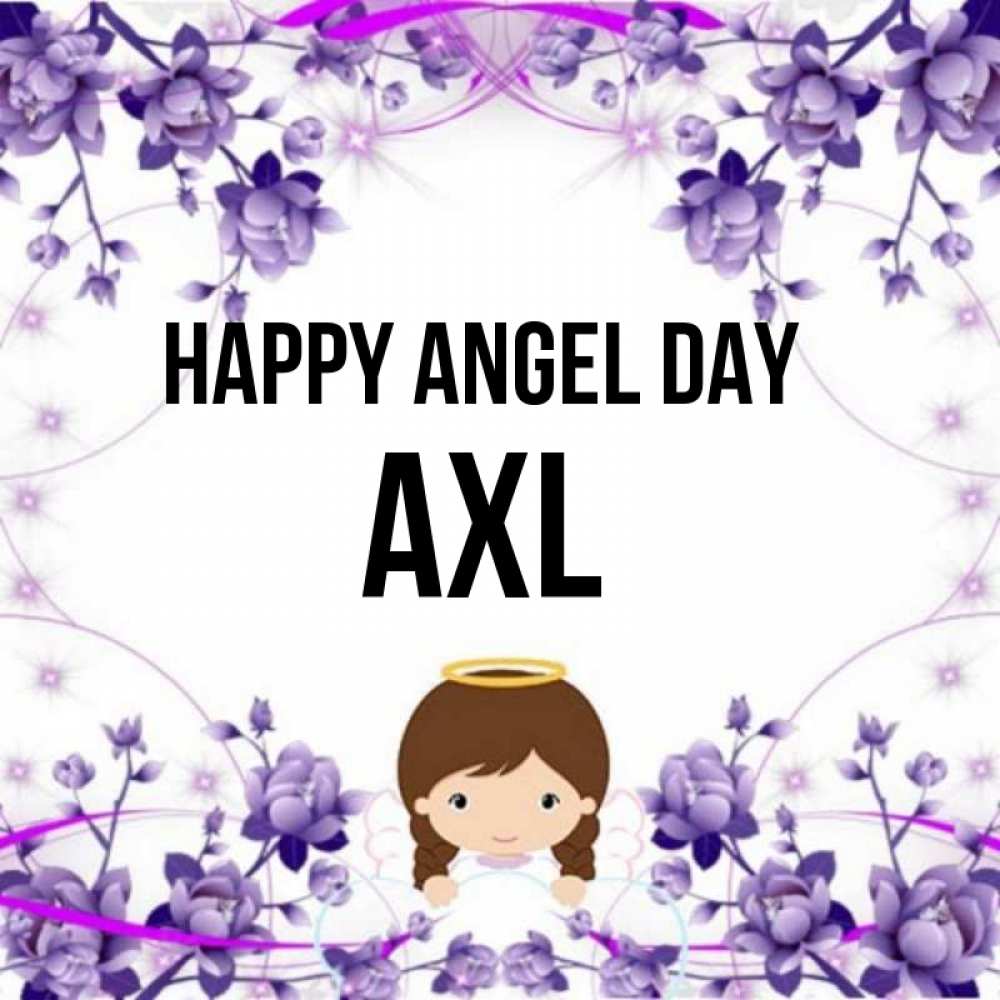 Greetings card с именем, Axl happy angel day с именинами в рамочке Greetings with text for free download 
