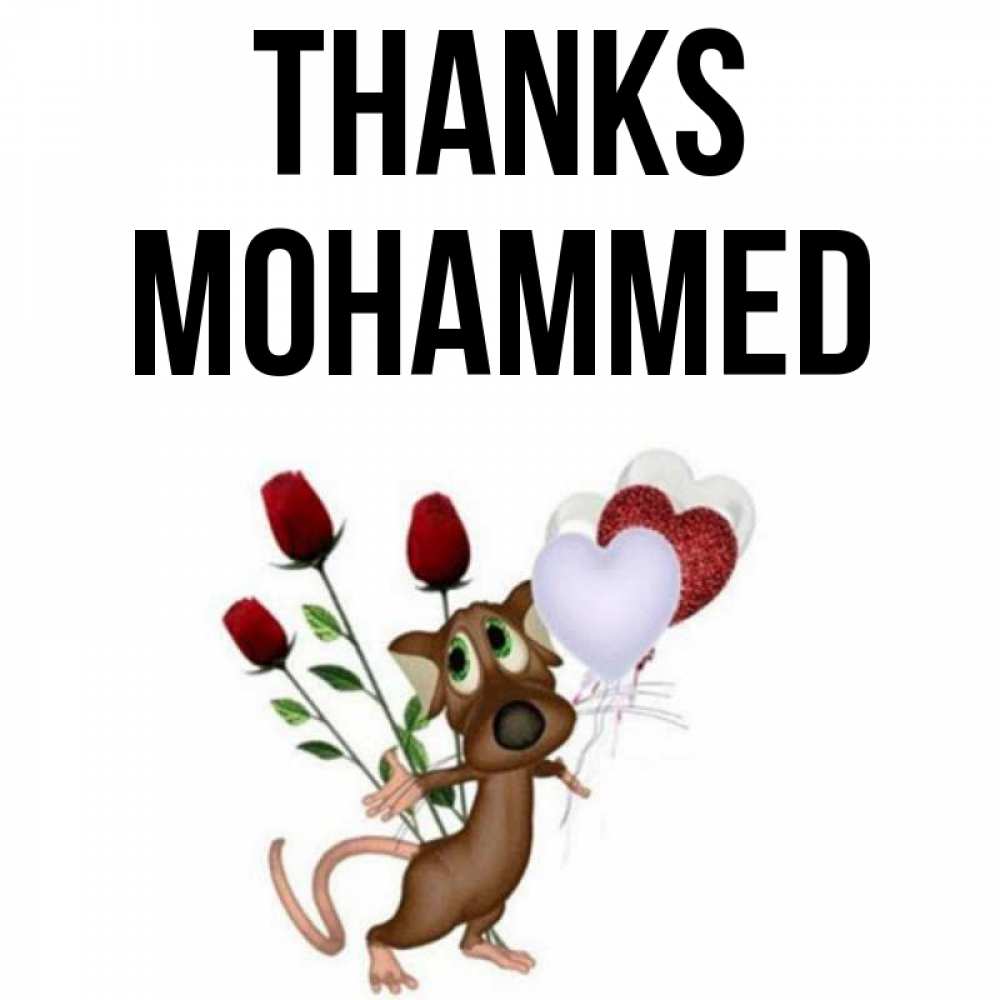 Greetings card с именем, Mohammed Thanks песик с шариками в форме сердец Greetings with text for free download 