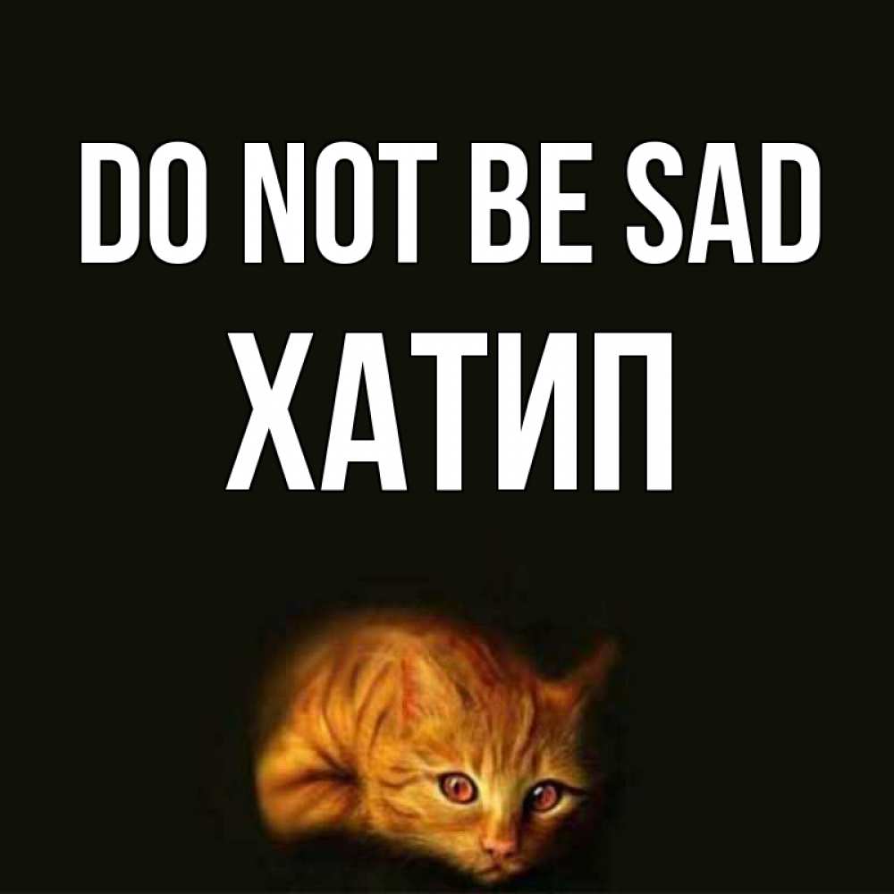 Greetings card с именем, ХАТИП Do not be sad лежащий кот в темноте Greetings with text for free download 