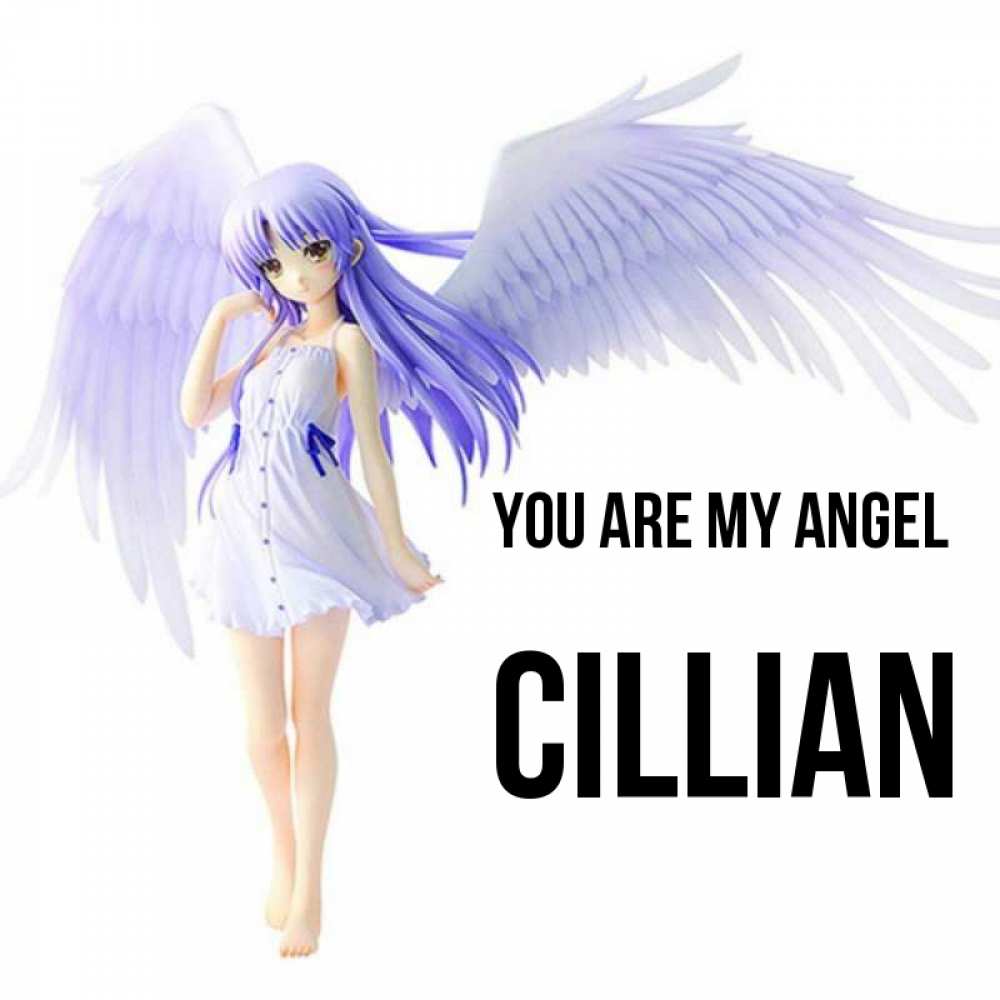 Greetings card с именем, Cillian You are my angel девушка ангел с фиолетовыми крыльями Greetings with text for free download 