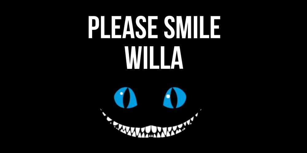 Greetings card с именем, Willa Please smile кот улыбается Greetings with text for free download 
