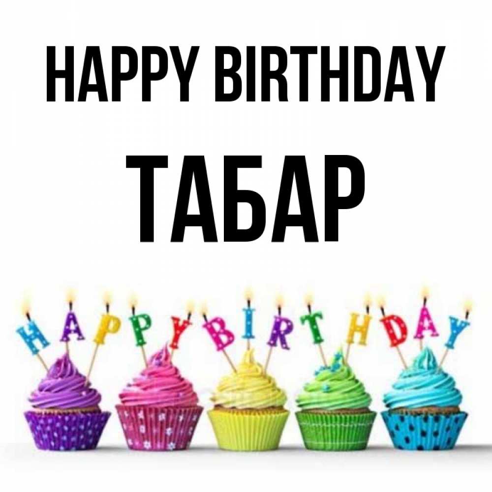 Greetings card с именем, ТАБАР Happy Birthday открытка ко дню рождения с разноцветными вкусняшками Greetings with text for free download 
