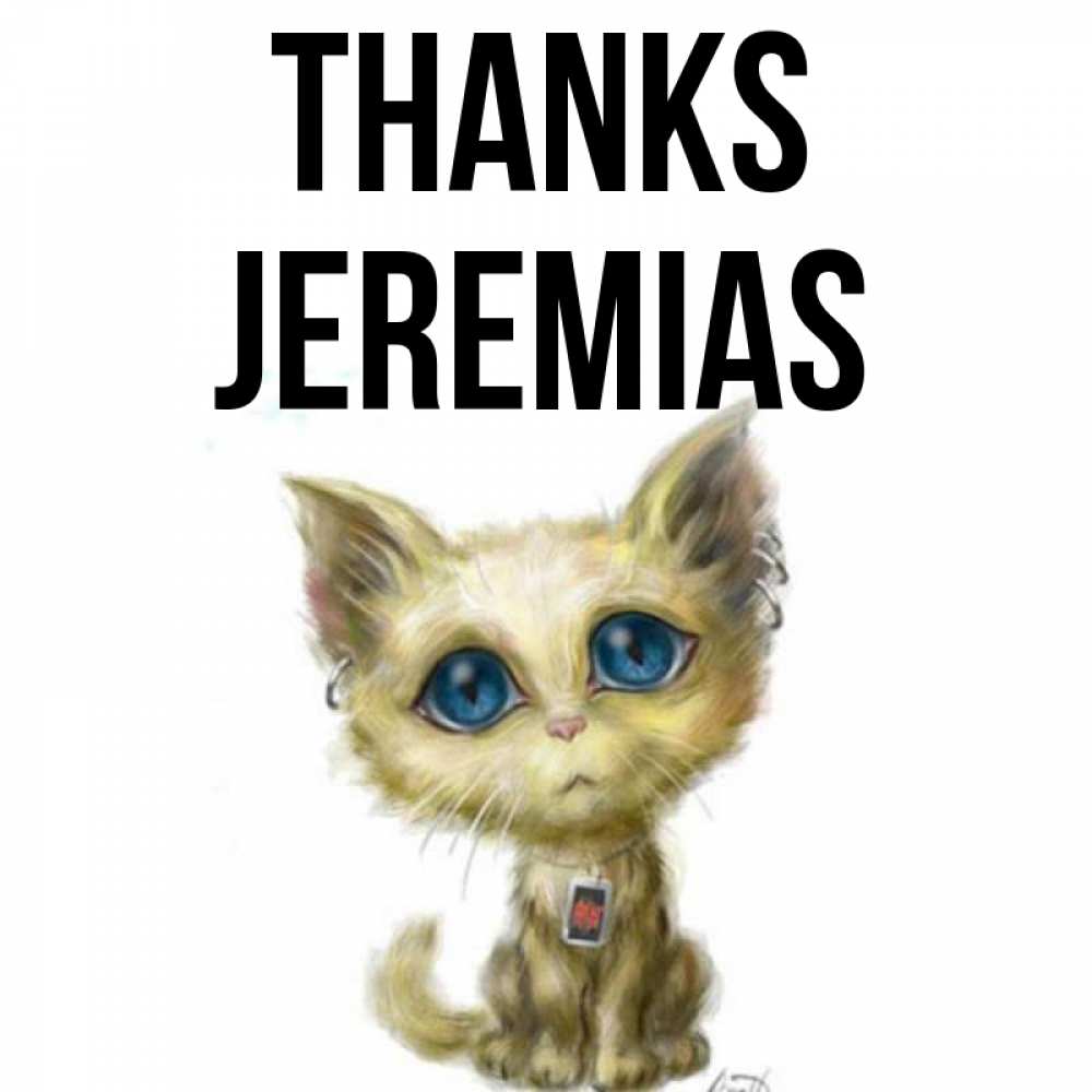 Greetings card с именем, Jeremias Thanks рисованный кот благодарит вас Greetings with text for free download 