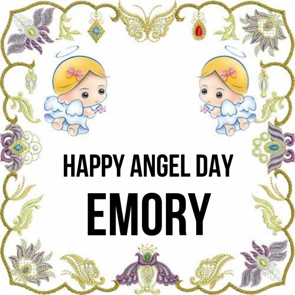 Greetings card с именем, Emory happy angel day маленькие ангелы с крылышками Greetings with text for free download 