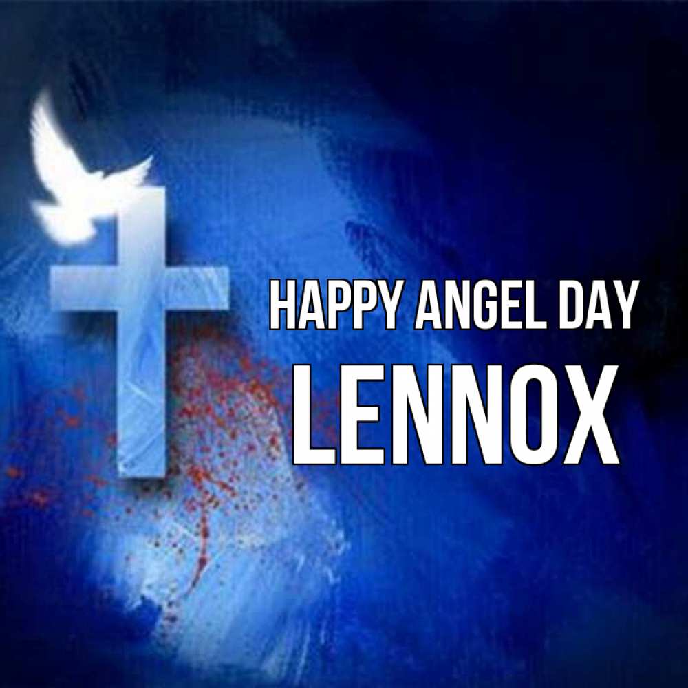 Greetings card с именем, Lennox happy angel day Синий фон и птица Greetings with text for free download 