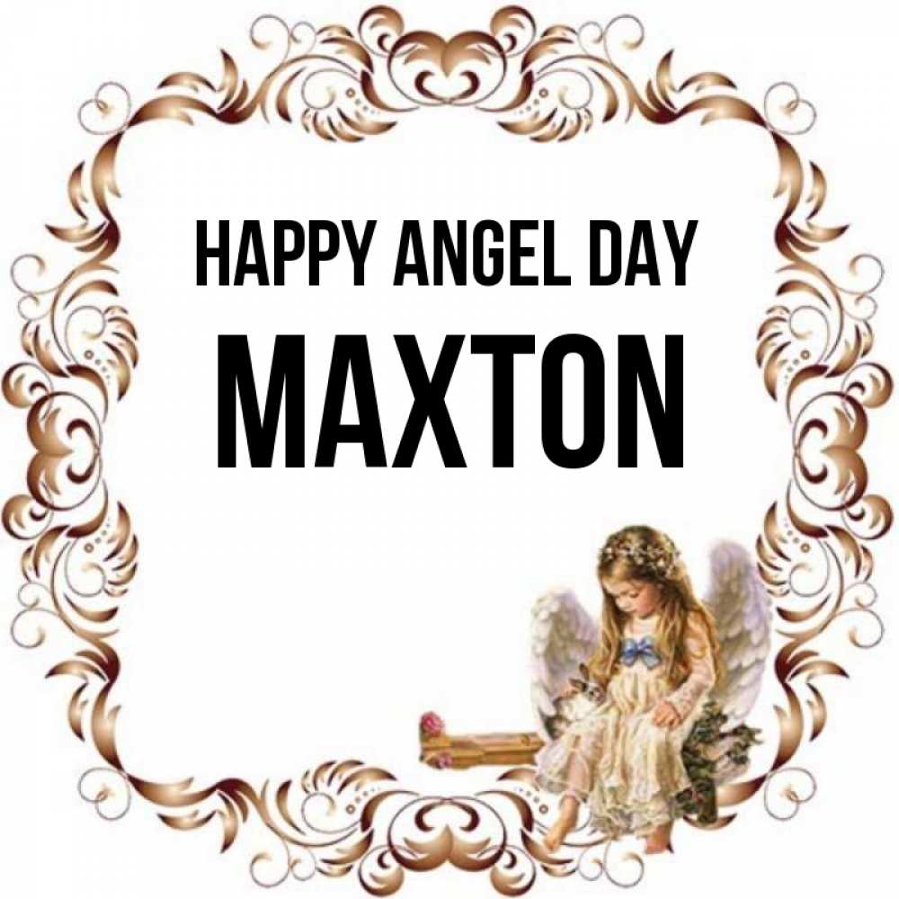 Greetings card с именем, Maxton happy angel day рамочка из перьев и ангелочек Greetings with text for free download 