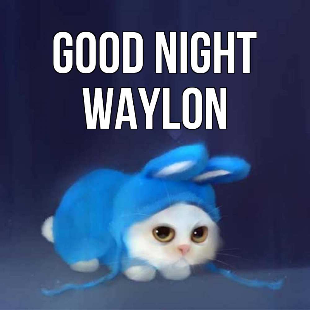 Greetings card с именем, Waylon Good night кот в голубом костюме кролика с ушками Greetings with text for free download 