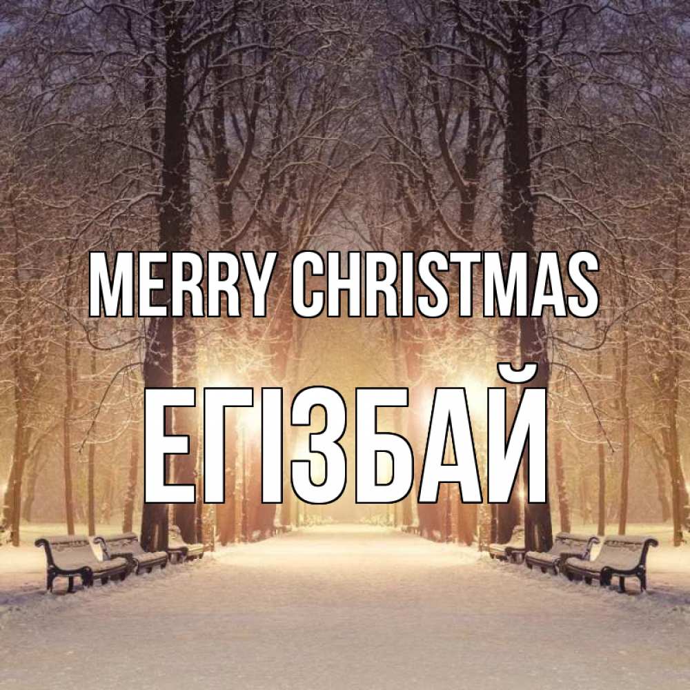 Greetings card с именем, Егізбай Merry Christmas зима, парк, фонарь, лес Greetings with text for free download 