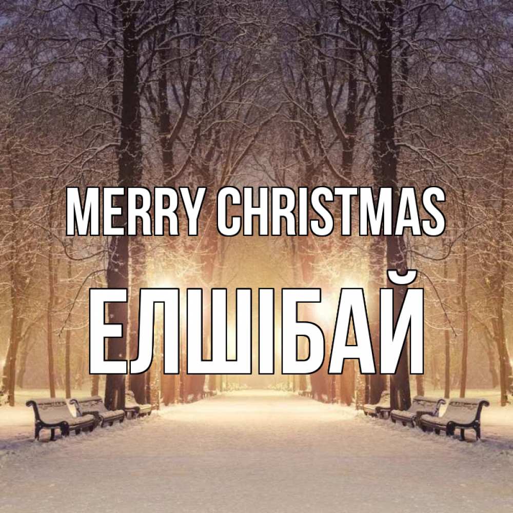 Greetings card с именем, Елшібай Merry Christmas зима, парк, фонарь, лес Greetings with text for free download 
