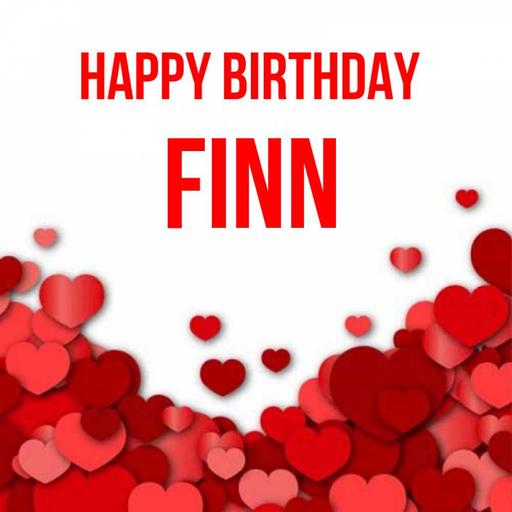 Greetings card с именем, Finn Happy Birthday много красных сердечек о любви Greetings with text for free download 