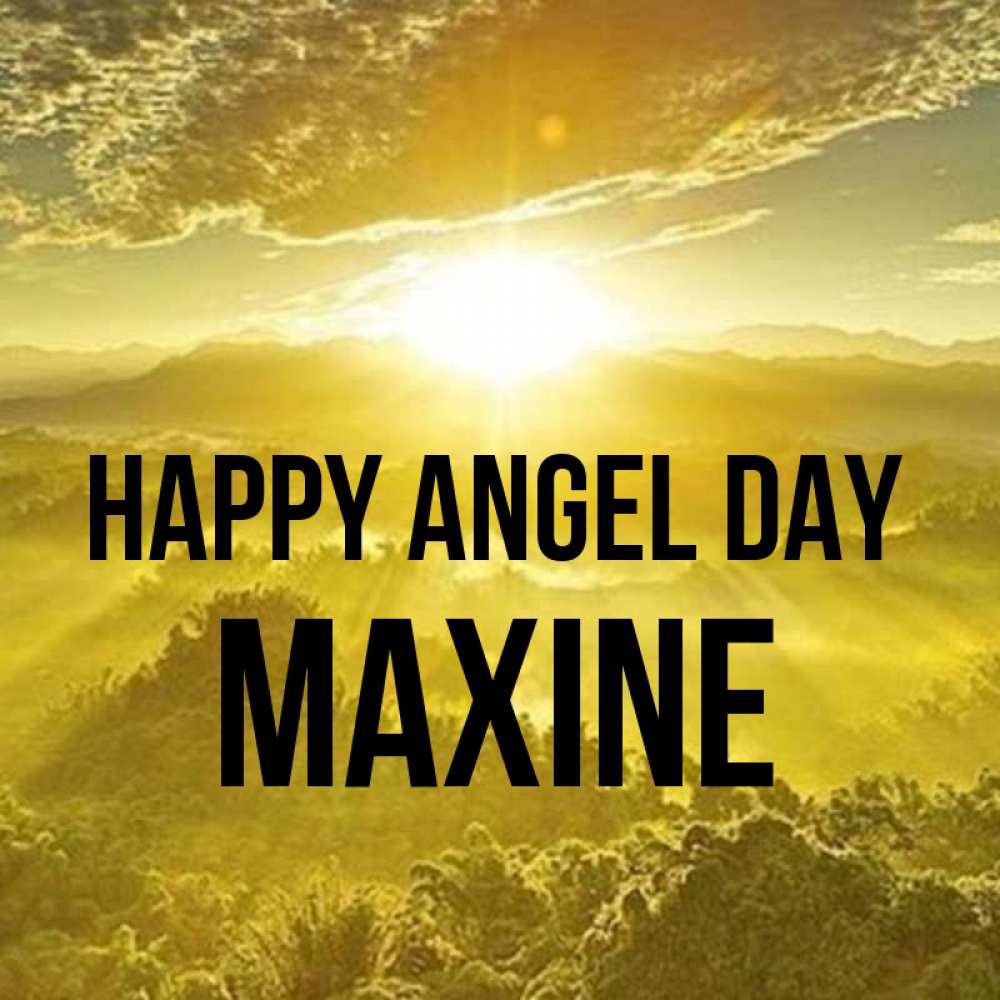 Greetings card с именем, Maxine happy angel day леса и небо в желтом Greetings with text for free download 
