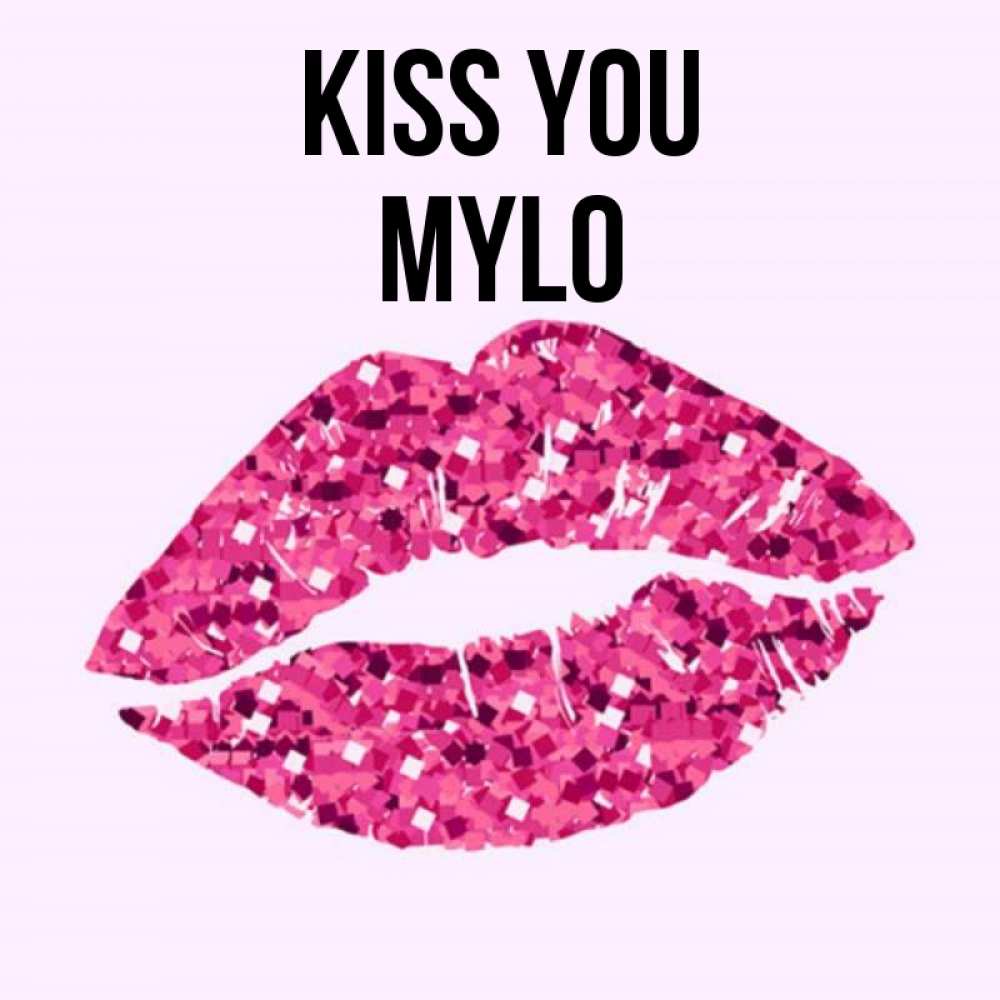 Greetings card с именем, Mylo Kiss you открытка с женскими губами и поцелуем для парня Greetings with text for free download 