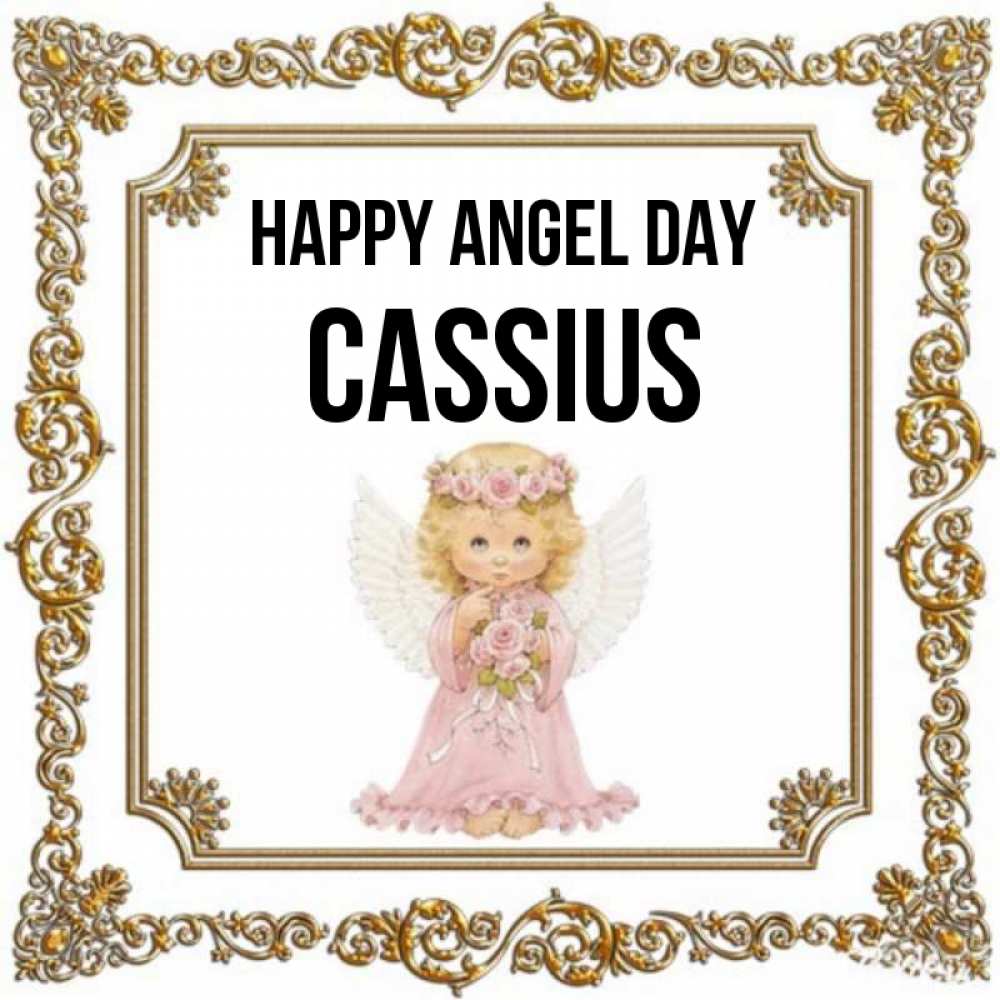 Greetings card с именем, Cassius happy angel day девочка ангел с крыльями и цветами в розовом платье Greetings with text for free download 